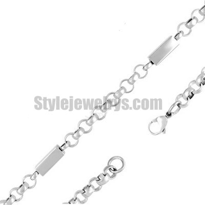 Stainless steel jewelry Chain 50cm - 55cm rectangle tube rolo link chain necklace w/lobster 6mm ch360271 - Click Image to Close